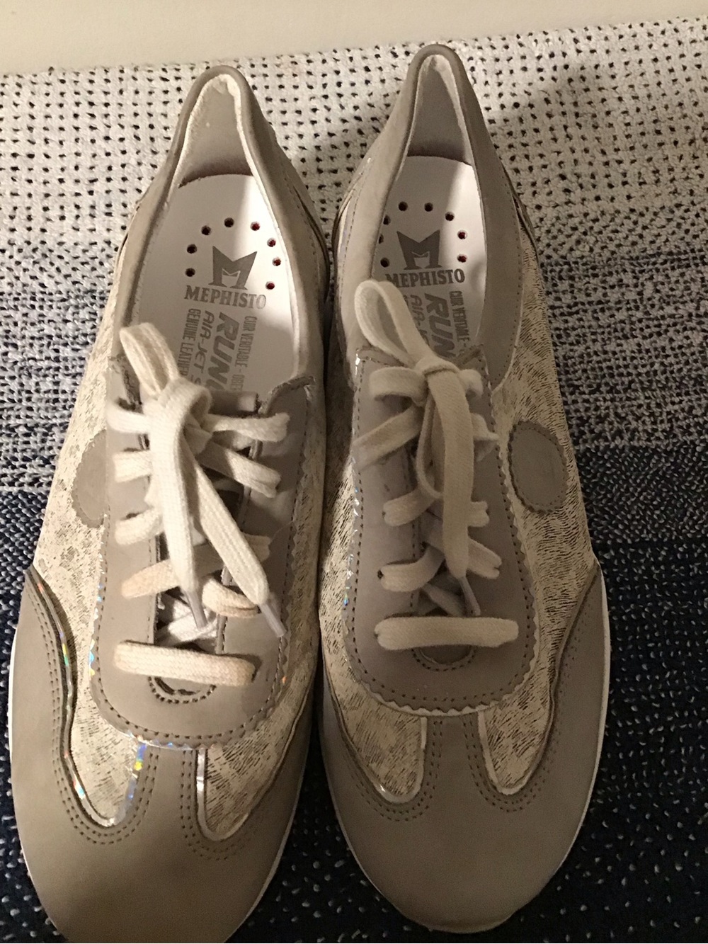 Mephisto Women's Taupe and Beige Leather Lace-Up Sneakers